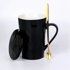 뚜껑 스푼 머그 남녀 세라믹 컵 가정용 커플 우유 커피 컵 대용량 손가락 압력 모양의 컵
