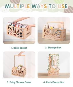 Panier de rangement en bois pour bébé, panier de douche pour bébé, panier de douche avec poignée, panier de bienvenue pour nouveau-né, garçons et filles, panier de rangement - Product Image 5