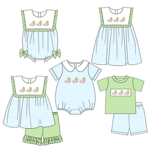 Conjuntos de pantalones cortos casuales de primavera y otoño con estampado de patos mallard para niños, vestido pelele de burbujas para bebé, conjuntos a juego para hermanos, algodón peinado - Product Image 1