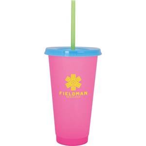 Bicchieri in Plastica Riutilizzabili da 24 oz con Cambio Colore, Coperchio e Cannuccia, Economici all'Ingrosso - Product Image 5