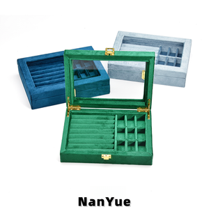Boîte à bijoux rectangulaire <span class=keywords><strong>de</strong></span> luxe en velours avec couvercle en acrylique transparent, multi-compartiments pour bagues, boucles d'oreilles, colliers, organiseur <span class=keywords><strong>de</strong></span> bijoux, logo personnalisé - Product Image 6