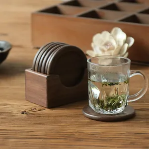 Оптовая продажа, натуральная круглая квадратная тонкая дубовая бамбуковая кастрюля из акации, грецкого ореха, чайная кофейная чашка, простая деревянная подставка
