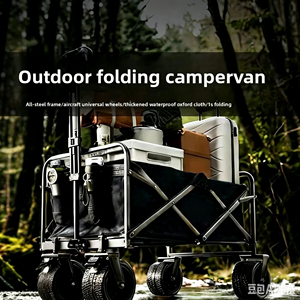 Cross-border Foreign Trade Spot Camping Cart Outdoor Portable <b>Trolley</b> Camp Car <b>Foldable</b> Picnic Off-road Wheel Double-Layer - Product Image 5