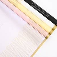 Papier d'emballage pour bouquet coréen ondulé à bord doré, imperméable, pour fleuriste, fournitures de fleuriste, emballage cadeau
