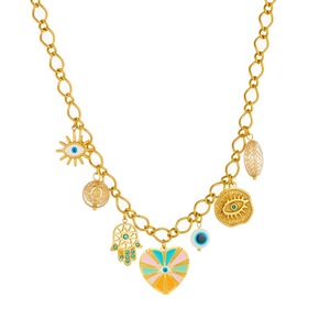 Conjunto de Collar y Pulsera de Acero Inoxidable con Baño de Oro 18k PVD, Diseño de Palma de la Suerte y Corazón en Colores Caramelo, Ideal para Regalo de Aniversario o Boda - Product Image 4