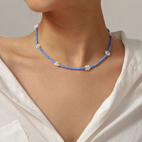 Warna Bohemian buatan tangan dikepang bunga kecil manik-manik nasi perhiasan wanita untuk hadiah musim panas kalung choker wanita