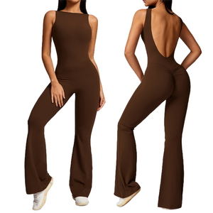 Mono deportivo de una pieza para mujer, color melocotón, para <span class=keywords><strong>yoga</strong></span>, casual, ligeramente ajustado, sin espalda - Product Image 1