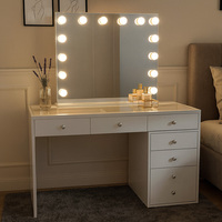 Table de maquillage moderne avec éclairage LED, personnalisable, avec plusieurs tiroirs, design personnalisé, vente en gros en usine