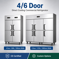 Refrigerador Comercial de Cuatro Puertas, Refrigerador Comercial con Puerta de Acero Inoxidable, Congelador Vertical Comercial