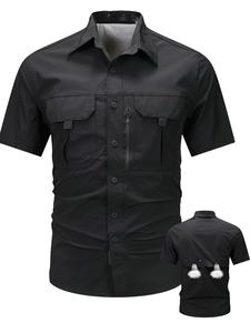 Men's Cotton Shirt for Men Summer Fashion Solid Color <b>Short</b> <b>Sleeved</b> <b>Button</b> <b>up</b> Collared Work Wear - Product Image 2