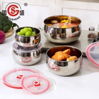 Ensemble de bols à salade en acier inoxydable en gros, 3/4/5 pièces, avec couvercle transparent, ustensiles de cuisine écologiques en métal