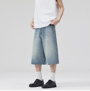 กางเกงขาสั้นผ้ายีนส์สำหรับผู้ชายกางเกงขาสั้นผ้ายืดเอวสูงแห้งเร็วสีดำกรด - Product Image 2