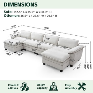 <span class=keywords><strong>Canapé</strong></span> modulaire en forme de U pour 4 personnes, <span class=keywords><strong>canapé</strong></span> moderne en tissu moelleux avec ottoman, meubles de salon - Product Image 4
