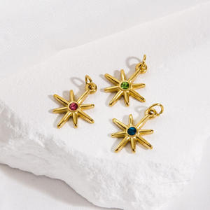 Ciondolo a Stella Esagonale in Acciaio Inossidabile con Zirconi e Cristalli, Charm in Pietra Naturale per Creazione di Gioielli - Product Image 5