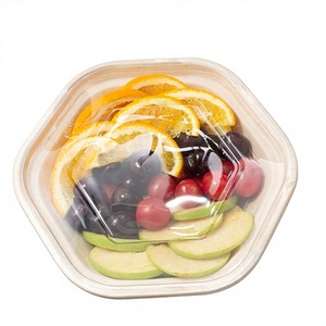 Bol hexagonal jetable en bagasse de 750 ml à 1300 ml, conteneur alimentaire compostable en canne à sucre avec couvercle - Product Image 2