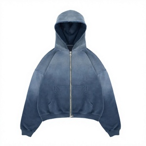 Sweat à capuche zippé délavé pour homme 100 % coton French Terry avec poche, style décontracté streetwear - Product Image 4