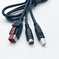 Kabel USB Hosiden 3Pin Din & USB B Male ke 24V untuk Printer EPOS IBM CYBERDATA