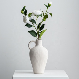 Ceramic White Flowers <strong>Vases</strong> Large <strong>Size</strong> Small-mouth Desktop Decoration <strong>Vase</strong> Simple Hand Made Stone <strong>Vase</strong> with Handle - Product Image 2