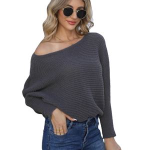 <span class=keywords><strong>Pull</strong></span> en tricot à manches longues et à rayures, de couleur unie, <span class=keywords><strong>col</strong></span> <span class=keywords><strong>bateau</strong></span>, épaules dénudées. - Product Image 1