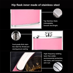 8オンスピンクステンレスレザーラップヒップフラスコミニポケットフラスコギフトセットカスタマイズロゴホワイトボックスノベルティプレゼント - Product Image 5