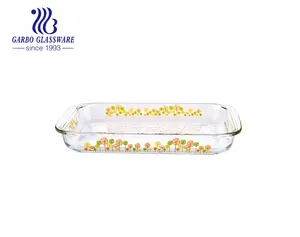 Hoge Borosilicate Transparante Glas Hittebestendig Oven Bakken Glas Schotel Met Decal 3L Rechthoek Glas Bakplaat Bakvormen