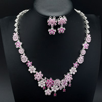 Ensemble collier et boucles d'oreilles UBEIDO en zircon rose fleuri pour mariage, soirée, accessoires de bijoux de luxe