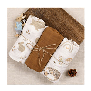 Couverture en mousseline de coton de bambou numérique écologique Happy Flute 110*120 2 couches Impression personnalisée Couverture de bain en mousseline pour bébé Couverture d'emmaillotage - Product Image 1