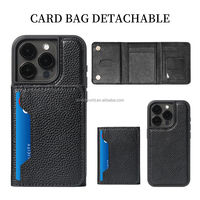 Casing ponsel kulit dompet magnetik, pelindung telepon genggam dengan tempat kartu untuk iphone 15 16 pro max