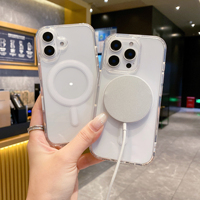 Coque de téléphone avec bouton de commande de caméra magnétique pour iPhone 16, coque de téléphone transparente avec charge sans fil pour iPhone 16 Pro