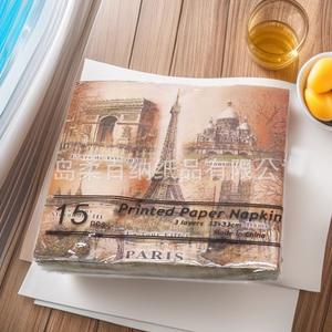 กระดาษเช็ดปากสำหรับร้านอาหาร ผลิตจากเยื่อไม้บริสุทธิ์ พิมพ์ลายตามสั่ง ลายหอไอเฟล สีหมึกพิมพ์ ผลิตในจีน - Product Image 2