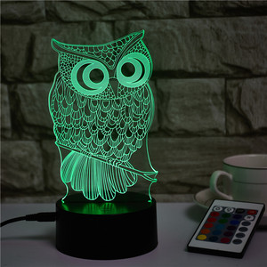 Personalizar led de luz de la noche en forma de búho 3d ilusión veilleuse lámpara decoración dormitorio bebé luz amante de juguete de regalo para los niños - Product Image 3
