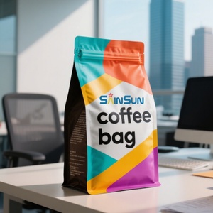 Custom Printed Blue Aluminum Foil Coffee <b>Bean</b> <b>Bag</b> Resealable Flat Bottom <b>Bag</b> Plastic Packaging Zipper Coffee <b>Bag</b> - Product Image 4