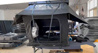 Tente de toit de voiture de camping automatique à double couche quatre saisons avec tissu en toile, éclairage LED, échelle - Accessoire de toit imperméable
