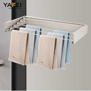 Séchoir à linge mural rétractable en aluminium avec crochets, <span class=keywords><strong>pliable</strong></span>, pour séchage de vêtements - Product Image 4