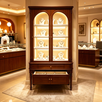 Vitrine à bijoux vintage en bois avec éclairage LED, porte en verre antique, tiroir de rangement pour l'affichage de bijoux