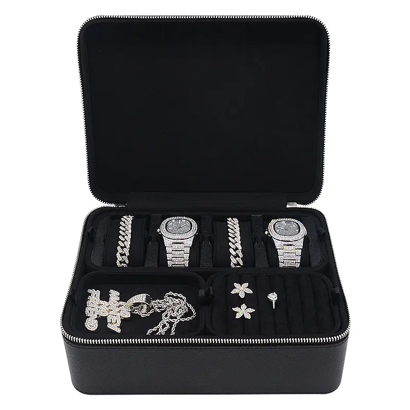 High-End Pu Lederen Diversity Sieraden Organizer Case Met Handvat Reis Draagbare Luxe Sieraden Opbergdoos