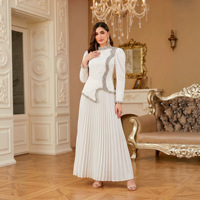 Novedad 2026: Conjunto de Falda Midi Plisada con Pedrería Termoadhesiva de Alta Costura, Elegante Caftán Abaya Largo de Poliéster para Mujer Musulmana