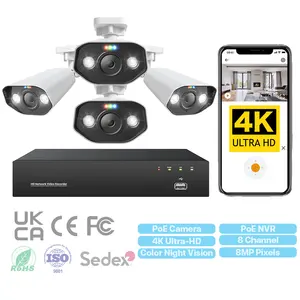 Sistema De Câmera De Segurança PoE 4K 8 Canais Sistema De Segurança De Câmera Smart Night Vision IP66 Sistema De Câmera IP De Áudio Bidirecional