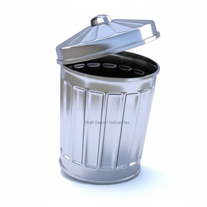 Cubos de basura de hierro galvanizado de pie cubo de basura con tapa para toda la caja de almacenamiento de soporte de residuos de limpieza interior en forma redonda - Product Image 1