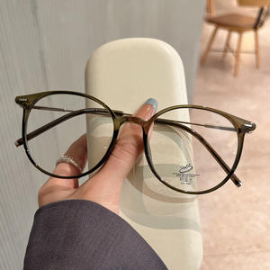 Montures de lunettes rondes minimalistes coréennes pour femmes, verres PC anti-lumière bleue, taille moyenne avec rivets à points Q3 83083 - Product Image 2