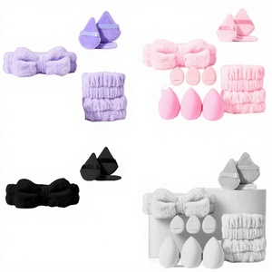 Juego de 12 diademas de franela con esponja de maquillaje sin látex y borla triangular para polvos - Product Image 3