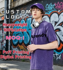 DEM/OEM Men's Custom Digital Printing DTF Printing Puff Printing Embroidery LOGO T-shirts <b>Washed</b> T-shirts Men's Letter tshirts - Product Image 1