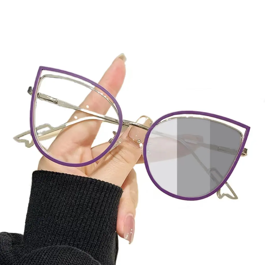 7138 새로운 디자인 패션 고양이 눈 컴퓨터 안경 여성 안경 Photochromic 선글라스 금속 안경 프레임 유행 선글라스