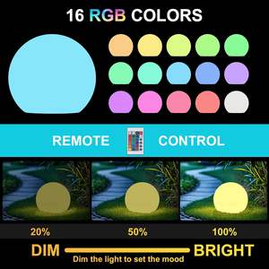 <span class=keywords><strong>Lampe</strong></span> de nuit intérieure/extérieure sans fil 16 couleurs RVB LED Ball Light Dimmable & Waterproof avec télécommande AC Powered - Product Image 4
