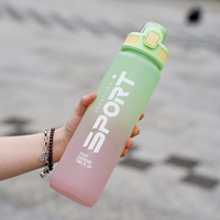 Bouteille d'eau en plastique de 1L à dégradé de couleurs, sans BPA, qualité alimentaire, motifs et couleurs personnalisables, vente en gros