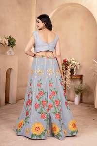 Lehenga Choli de Estilo Occidental Bollywood Indio, Tela de Georgette Sintética, Secado Rápido, Moderno, para Fiestas, Bodas, Diwali, Exportación Premium - Product Image 3