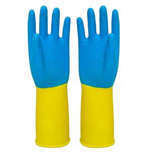 Guante industrial de goma de látex de alta resistencia, resistente al agua, guantes de trabajo de jardín, azul, amarillo, bloque de dos colores, 80g, <span class=keywords><strong>100g</strong></span> - Product Image 1