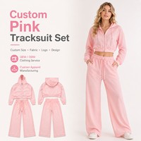 Ensemble de survêtement deux pièces décontracté et léger pour femme, rose pâle, avec sweat à capuche court zippé et pantalon large, personnalisable, vente en gros