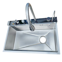 Évier de cuisine moderne multifonctionnel en acier inoxydable modèle 7546 pour appartements avec robinet cascade à bouton - Fregaderos De Cocina