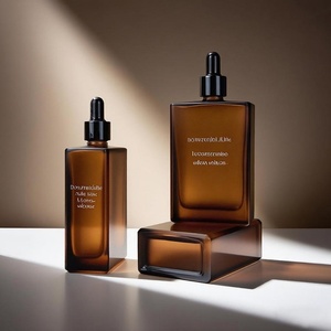 Flacon compte-gouttes en verre ambré rectangulaire carré de 15 ml, 30 ml, 50 ml, 100 ml avec compte-gouttes noirs pour sérum, huile essentielle, emballage cosmétique - Product Image 1